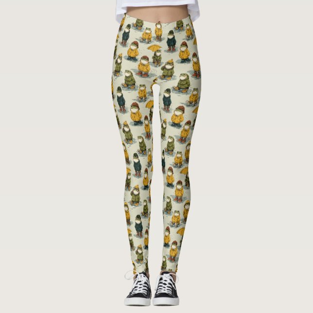 Legging Sapos Caprichosos em Padrão de Impermeáveis (Frente)