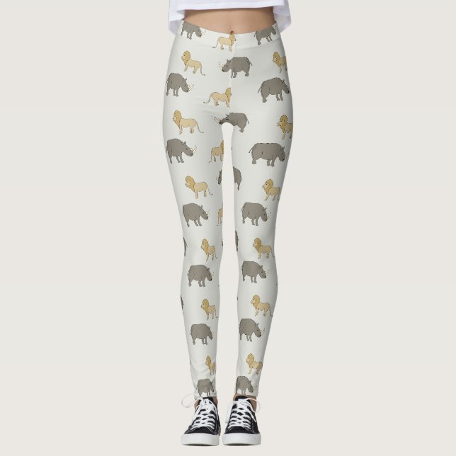 Legging Savannen-Muster mit Löwen und Nashörnern (Frente)
