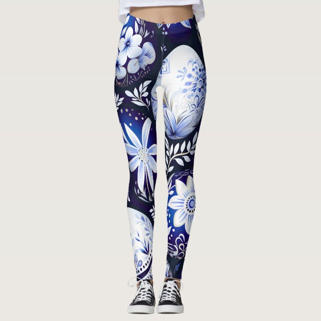 Legging Scandinavian Blue Easter Egg Spring Floral (Frente)