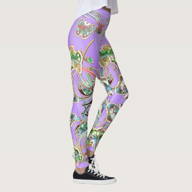 Legging Schmetterling Ornamente Flieder Strahlen  (Direita)