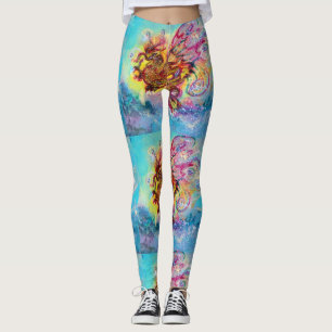 Legging SEA DRAGON em Fantasia Rosa Amarelo Azul Dourada