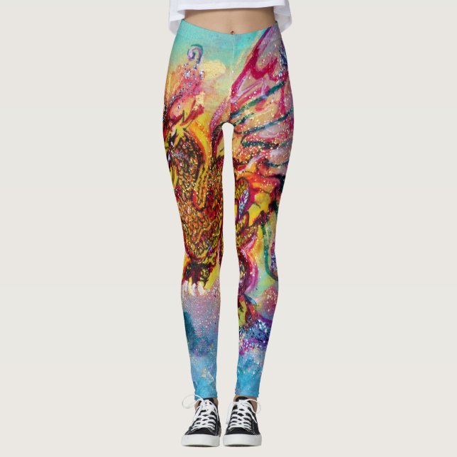Legging SEA DRAGON em Fantasia Rosa Amarelo Azul Dourada (Frente)