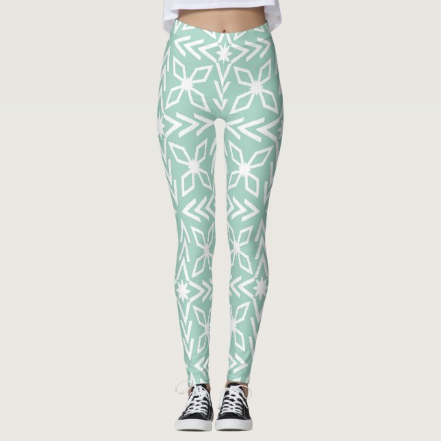 Legging Seafoam verde-mint e Impressão brancas (Frente)