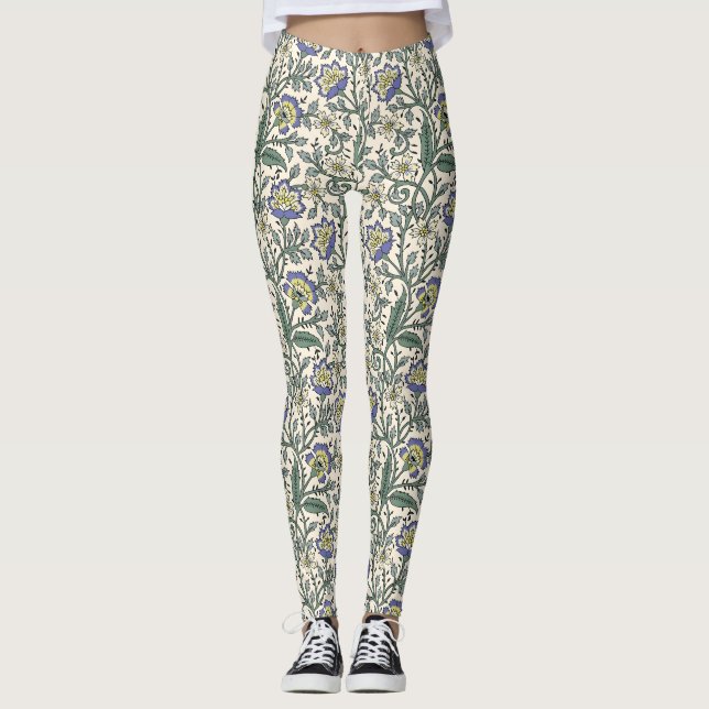 Legging Seamless blue, yellow, and white floral pattern  (Frente)