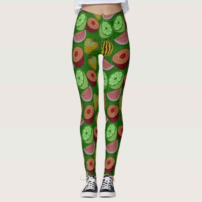 Legging Seamless pattern tropical fruit & green background (Frente)