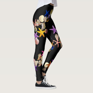 Legging Seashells & estrela do mar no preto - caneleiras
