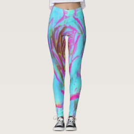 Legging Sedum Rosette Quente Rosa e Azul Suculente