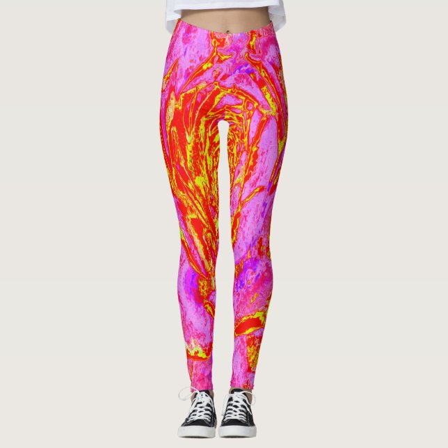 Legging Sedum Rosette Quente Rosa, Vermelho e Amarelo Sucu (Frente)