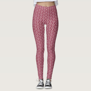 Legging Seigaiha, Ondas, Japonês, Burgundy e Branco