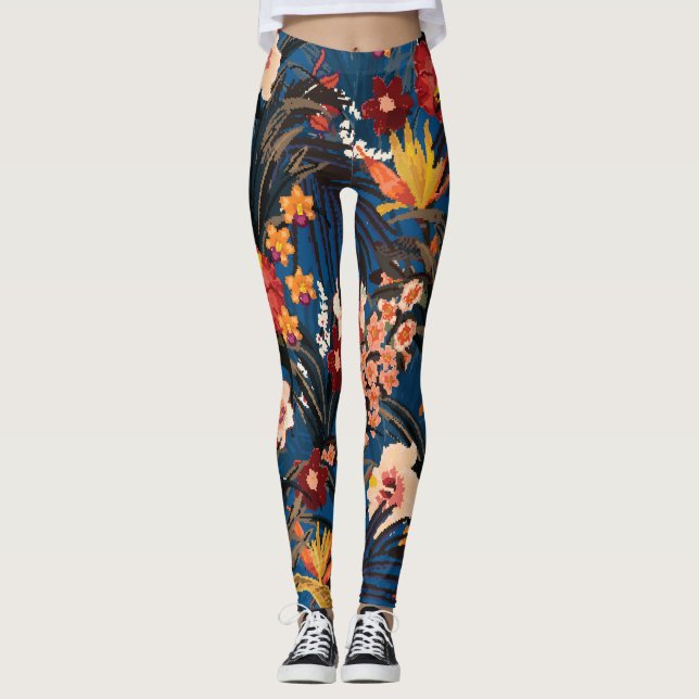 Legging Selva Chic: Azul Escuro Exótico. (Frente)