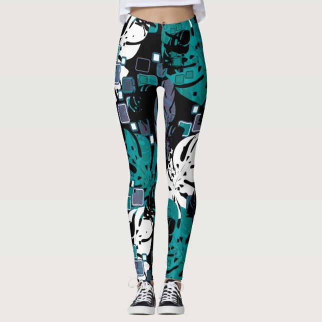 Legging Selva tropical sem costura folhas de monstera abdo (Frente)