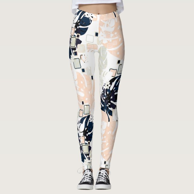 Legging Selva tropical sem costura folhas de monstera abdo (Frente)