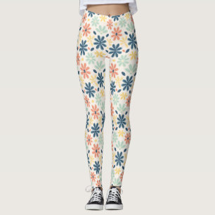 Legging Sem Semente Floral Colorida em Azul, Rosa e Amarel