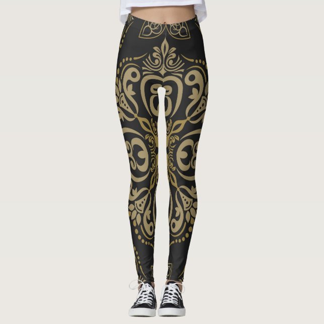 Legging Sem soldadura, vintagem, design botânico. (Frente)