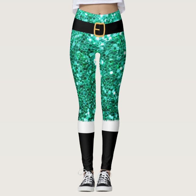 Legging Senhora Santa Claus, brilho verde (Frente)