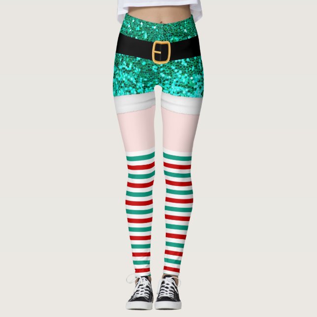 Legging Senhora Santa Claus, brilho verde (Frente)