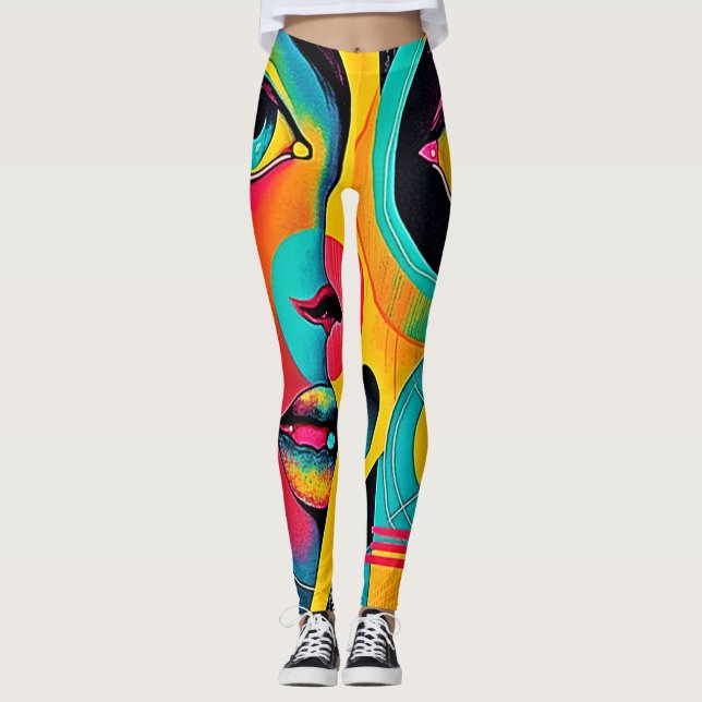 Legging Sentimentos Coloridos: Rosto Abstrato (Frente)