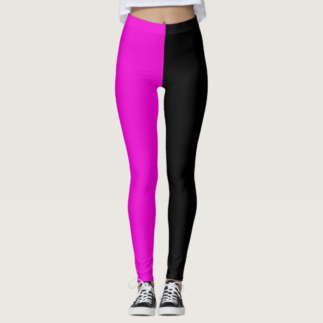 Legging Separação de Metade de Cor Preto-Roxo (Frente)