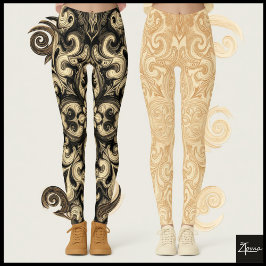 Legging Sepia Ornamental Filigree Dark Mandala Pattern