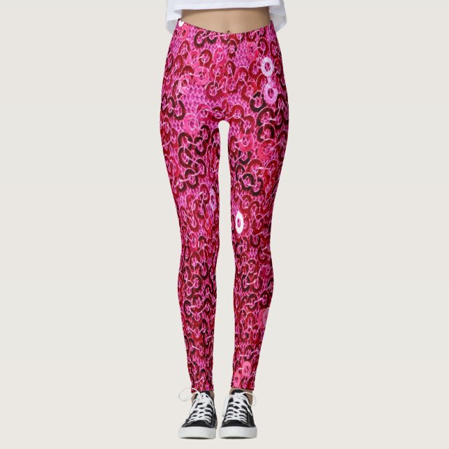 Legging Sequências de Faux Rosa (Frente)