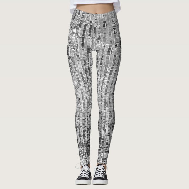Legging Sequências prateadas, fundo sem costura glamouroso (Frente)