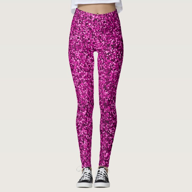 Legging Sequin do rosa quente que bling (Frente)
