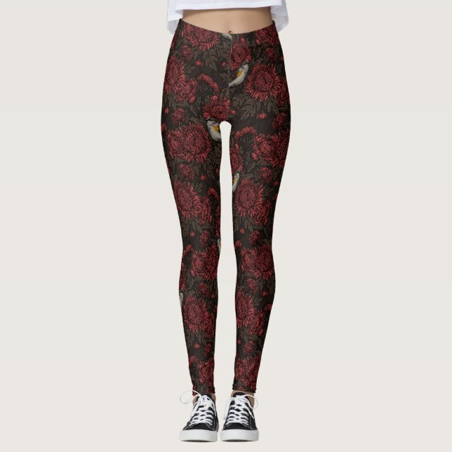 Legging Sequoias no crisântemo em castanho e vermelho (Frente)