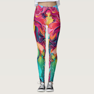 Legging Sereia de cabelo arco-íris com coquetel
