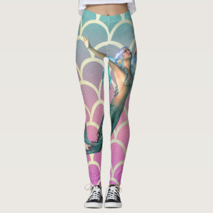 Legging Sereia em Escamas de Cauda de Sereia Ombre