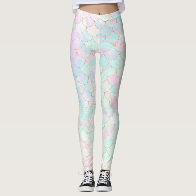 Legging Sereia Rosa Holográfica Iridescente (Frente)