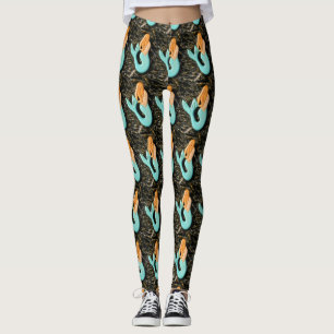 Legging sereia ruiva de cauda azul
