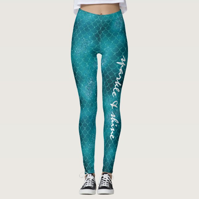 Legging Sereia Teal Sparkle personalizada (Frente)