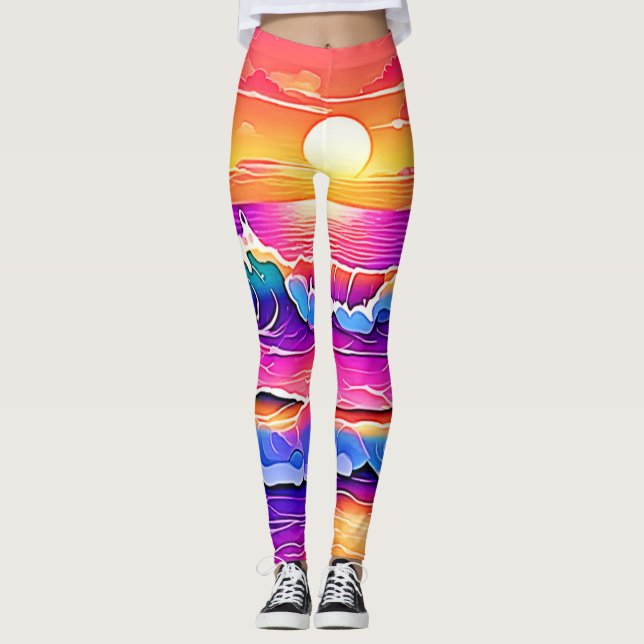 Legging Serenidade do Sunset da Onda Retroativa (Frente)