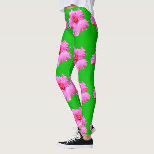 Legging Serenidade fetal: Hibisco rosa numa Canvas verde
