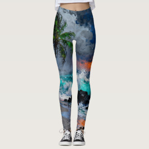 Legging Serenidade Tempestuosa: Praia de Chuva e Vento ao 
