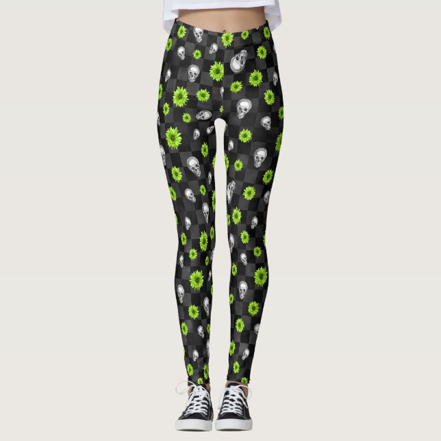 Legging Série "crânios verdes e girassol" Design 10 (Frente)