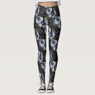 Legging Série de caveira floral azul Design 1