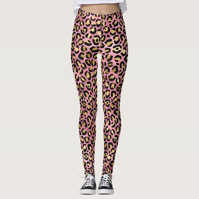 Legging Série de Design Leopardo Rosa e Dourado 15 (Frente)