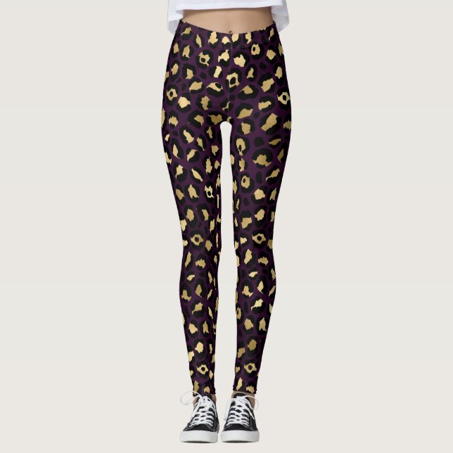 Legging Série Design Leopardo Roxo e Dourado 2 (Frente)