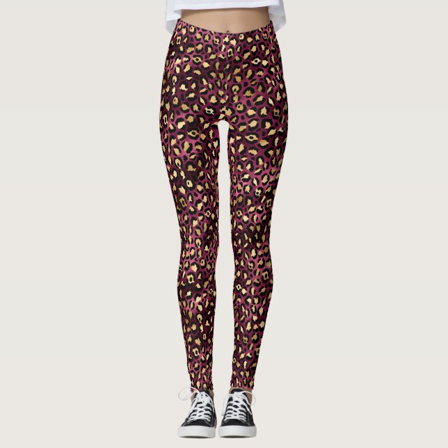 Legging Série Leopard Burgundy e Dourada Design 1 (Frente)