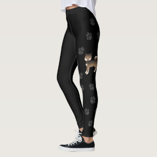 Legging Sésamo Shiba Inu Cartoon Cachorro e patas preto