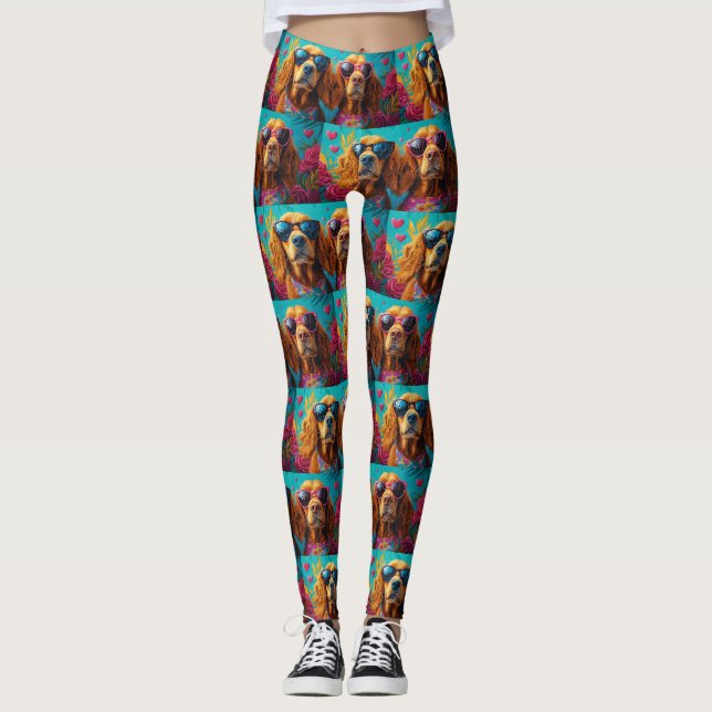 Legging Setter Vermelho Irlandês Com Rosas Do Coração Dia  (Frente)