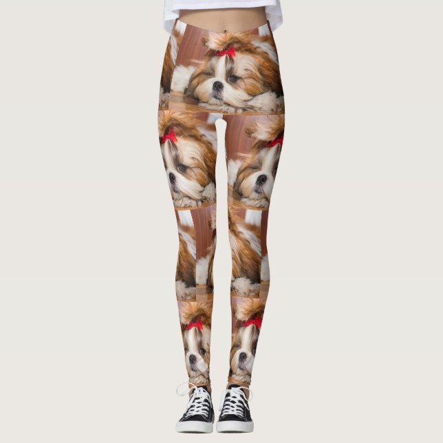 Legging Seu padrão de fotos personalizado de cachorrinho d (Frente)