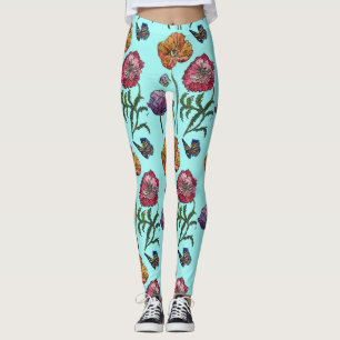 Legging Shabby Poppy Red Purple na Arte Aqua Turquesa