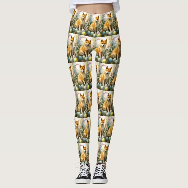 Legging Shiba Inu com Feriado de Ovos de Páscoa (Frente)
