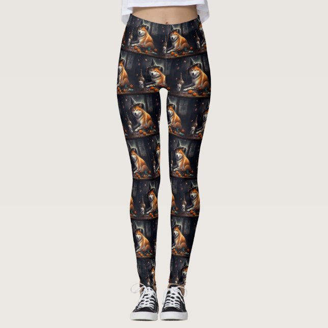 Legging Shiba Inu Pumpkins Halloween Assustado (Frente)