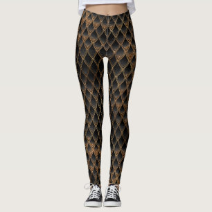 Legging Shimmering Black & Dourado Glitter Dragon Scales