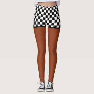 Legging Shorts Checkered da bandeira - tom médio