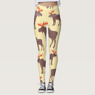 Legging Silhueta de alces dintados, padrão de aquarelas