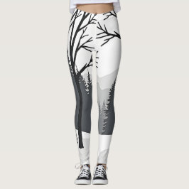 Legging Silhueta de Floresta Inverna em Preto e Branco